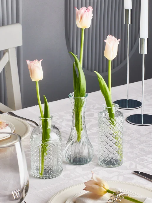 ROFF HOME Вазы для цветов и сухоцветов стеклянные 3 шт, 3 шт, фото 2