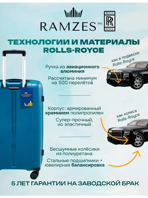 RAMZESinc Чемодан L Дубай Ramzes на колесах большой ударопрочный, синий, фото 7