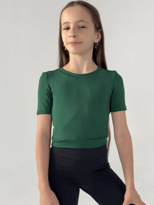 kseniaesm_fitwear Топ детский для физкультуры, зеленый, фото 2
