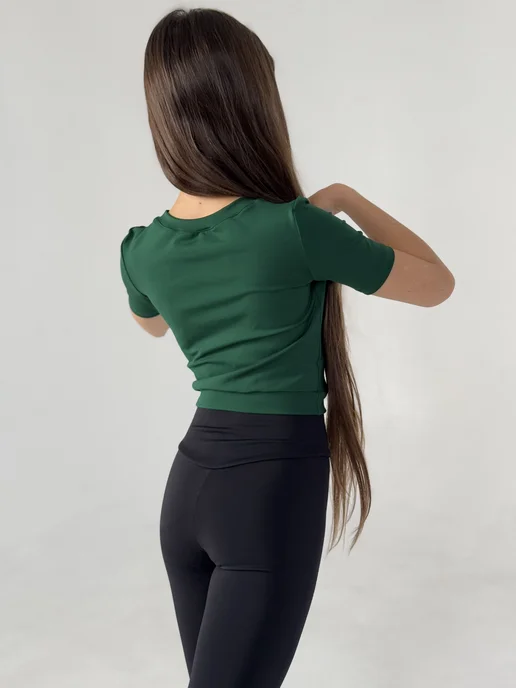 kseniaesm_fitwear Топ детский для физкультуры, зеленый, фото 3