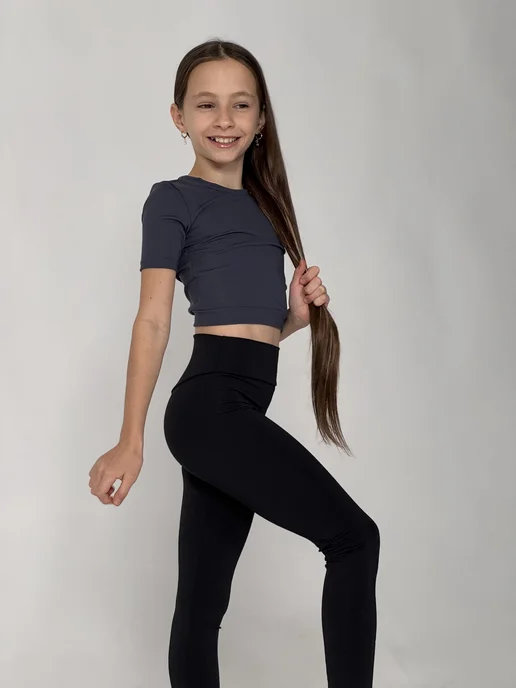 kseniaesm_fitwear Топ детский для физкультуры, серый, фото 2