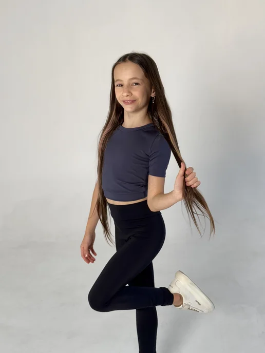 kseniaesm_fitwear Топ детский для физкультуры, серый, фото 3