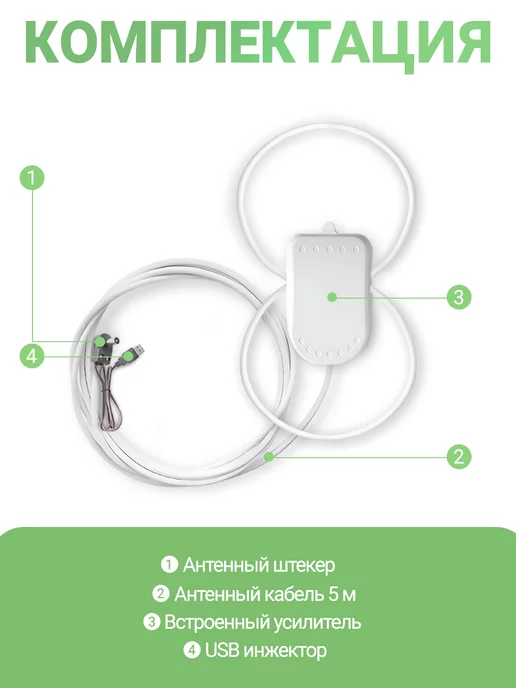 Santrin Антенна для телевизора комнатная с усилителем TWIN USB 5м, 5 м, фото 2