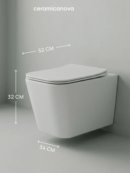 Ceramicanova Унитаз подвесной с сиденьем микролифт, безободковый, белый, фото 3