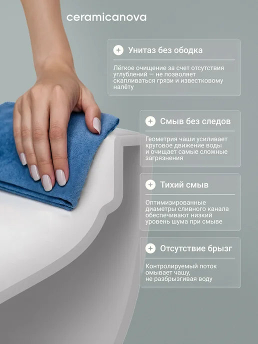 Ceramicanova Унитаз подвесной с сиденьем микролифт, безободковый, белый, фото 6