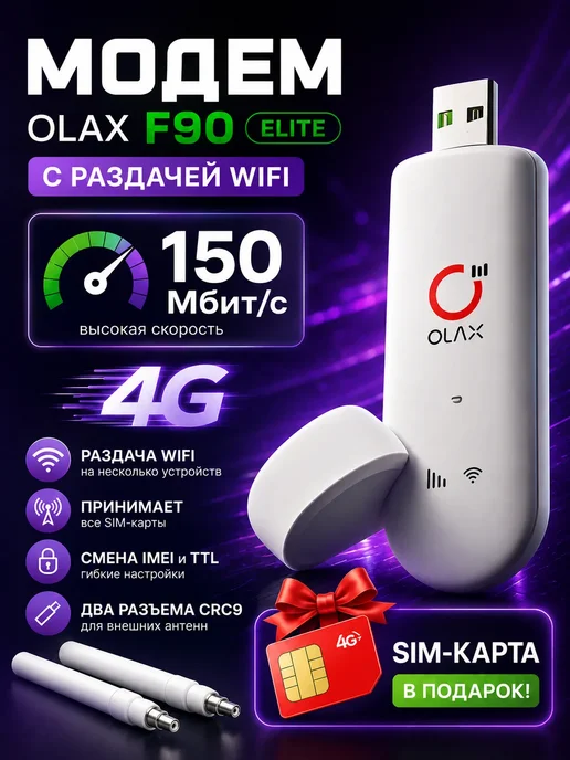 OLAX Модем 4G LTE F90 с раздачей Wi-Fi (Смарт тарифы), 4 г