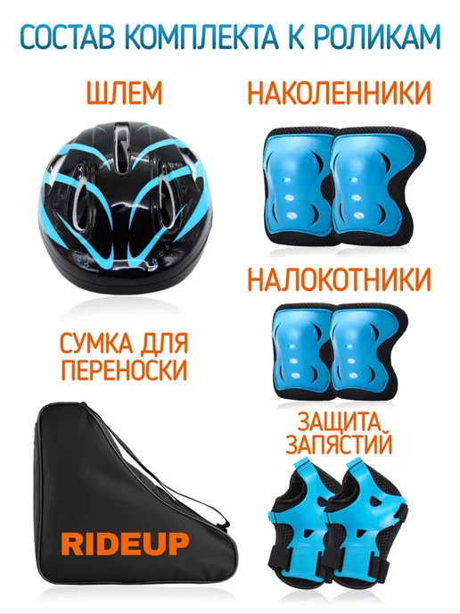 RideUP Ролики детские раздвижные с защитой, синий, фото 2