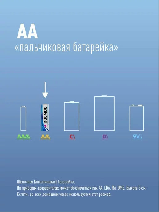 Космос Батарейки пальчиковые алкалиновые АА набор 20 шт, 20 шт, фото 2