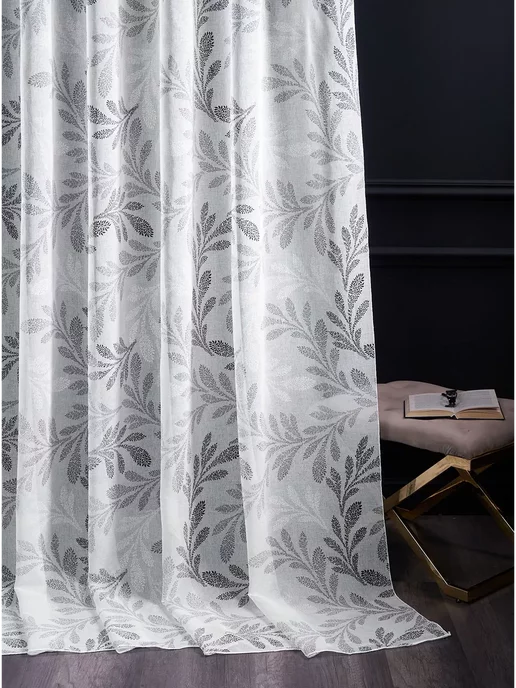NurTEXTIL Тюль 200х250 в под лен готовый на ленте в спальню, 200x250