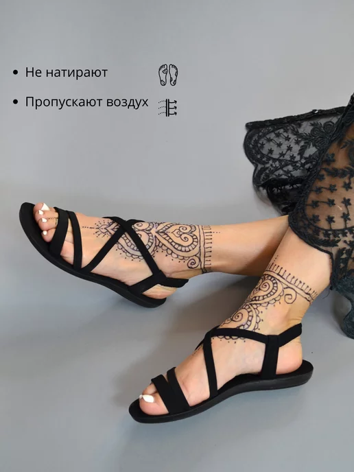 без бренда сандалии, черный, фото 3