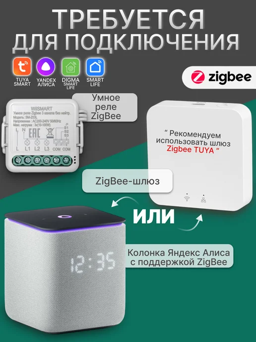 WilSMART Умное реле ZigBee с Алисой 3 линии (без нуля), белый, фото 2