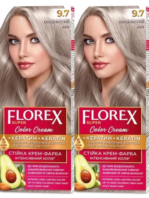 Florex Стойкая Крем-краска для волос тон 9.7 пепельный 2шт, 2 шт, фото 2