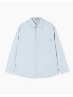 Голубая рубашка oversize с карманом