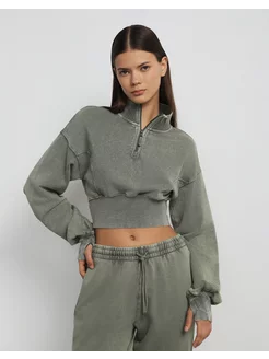 Хаки укороченный свитшот oversize с воротником на молнии Gloria Jeans 241117696 купить за 2 240 ₽ в интернет-магазине Wildberries