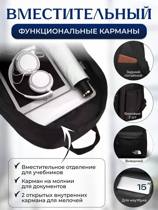 The North Face школьный рюкзак городской портфель, черный, фото 5
