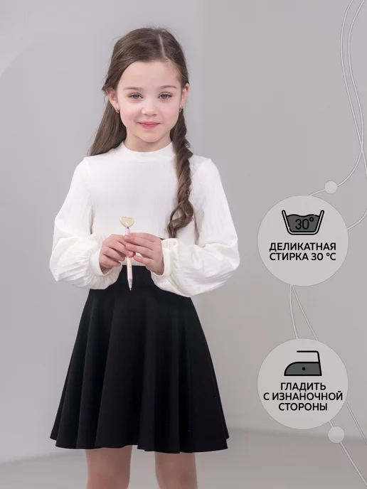 alolika Джемпер школьный белая водолазка блузка длинный рукав, белый, фото 3