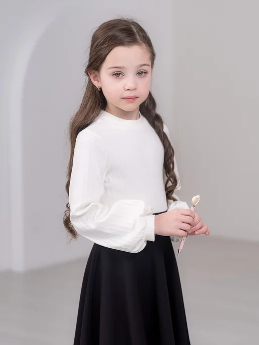 alolika Джемпер школьный белая водолазка блузка длинный рукав, белый, фото 8