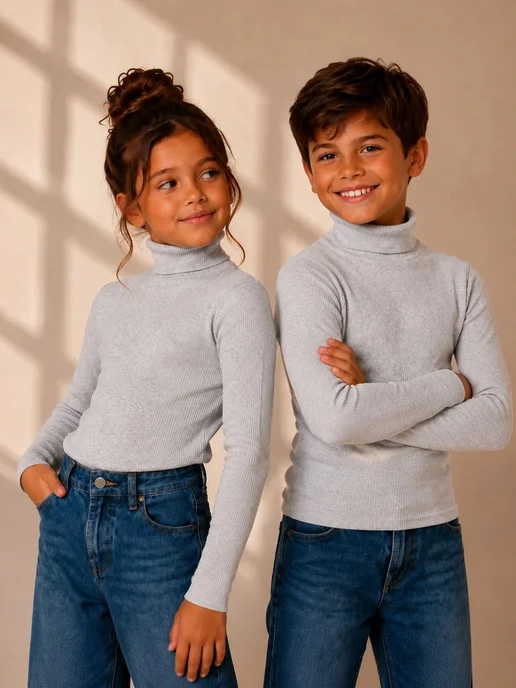 Ohana kids Школьная водолазка в рубчик, серый, фото 7
