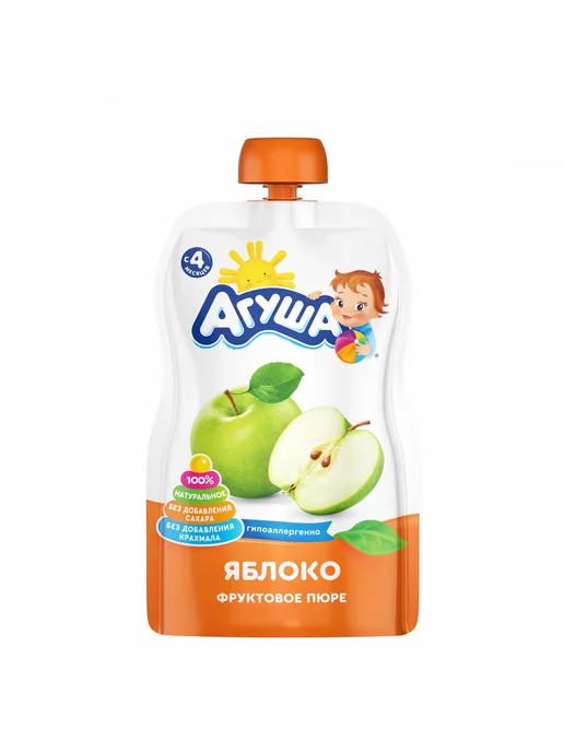 Агуша Пюре фруктовое Яблоко, 90 г - 10 шт, 90 г, 10 шт, фото 2