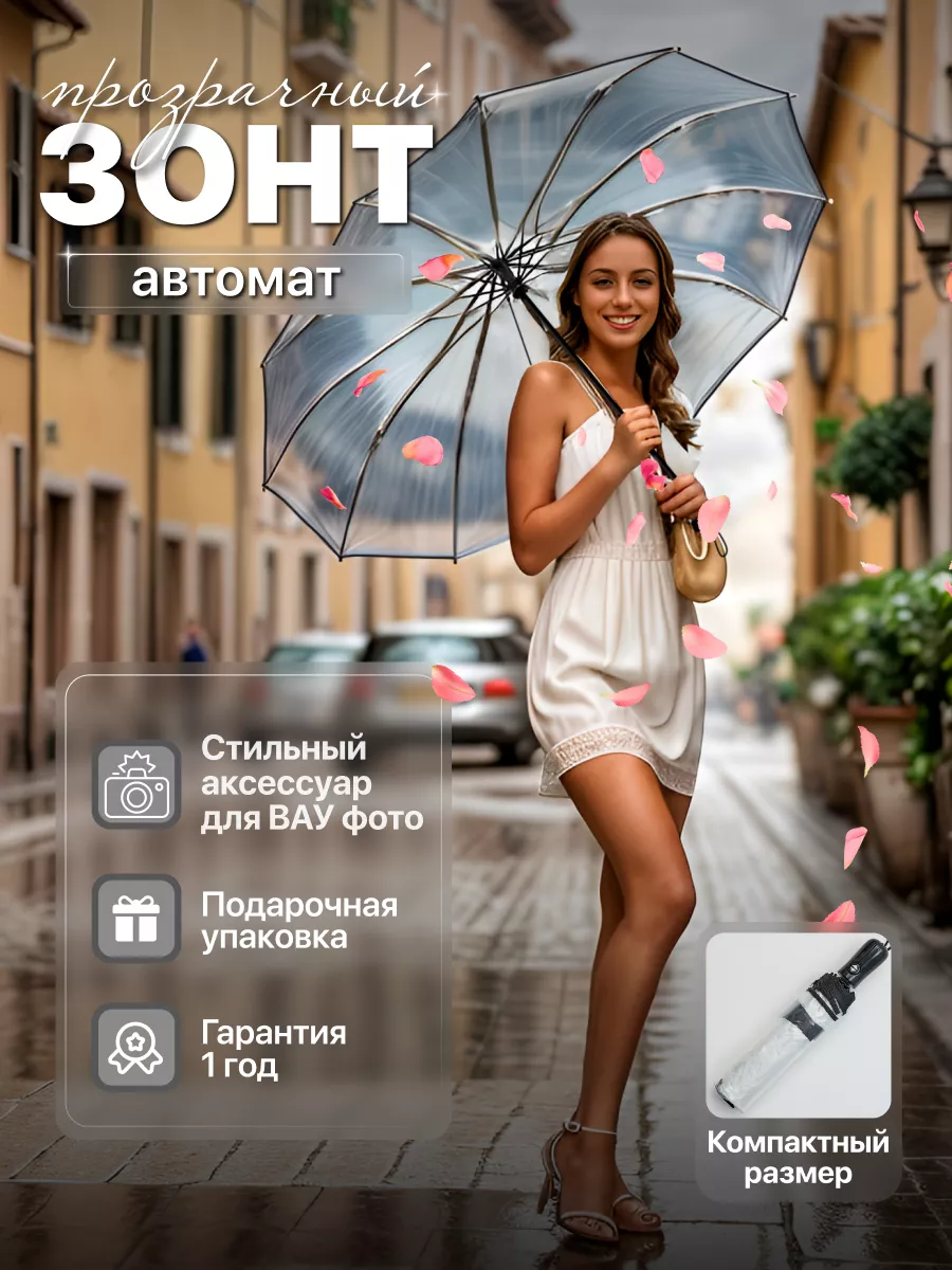 Прозрачный зонт автомат...