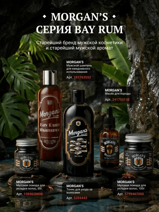 Morgan's Матовая помада для укладки Morgans Pomade Bay Rum 100 г, 100 г, фото 2