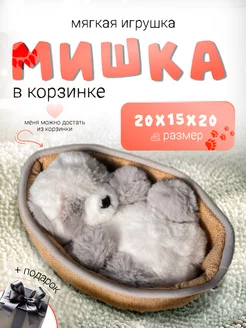 Мягкая игрушка плюшевый медведь в корзинке