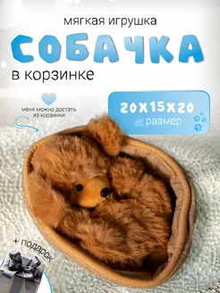 Мягкая игрушка плюшевая собачка в корзинке