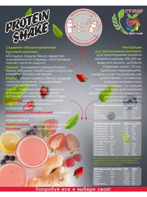IT'S YOURS! Протеин спортивное питание для похудения ШОКОЛАДНЫЙ 400гр, 400 г, фото 2