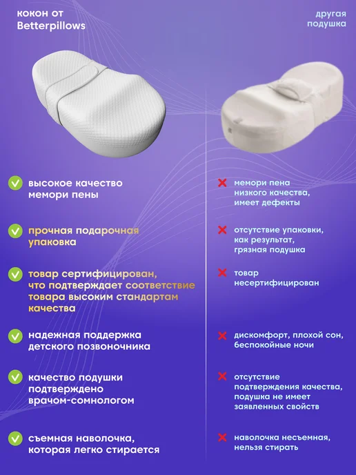 Betterpillows Кокон для новорожденных BABY+ 68х40х19 см, вариант, фото 4