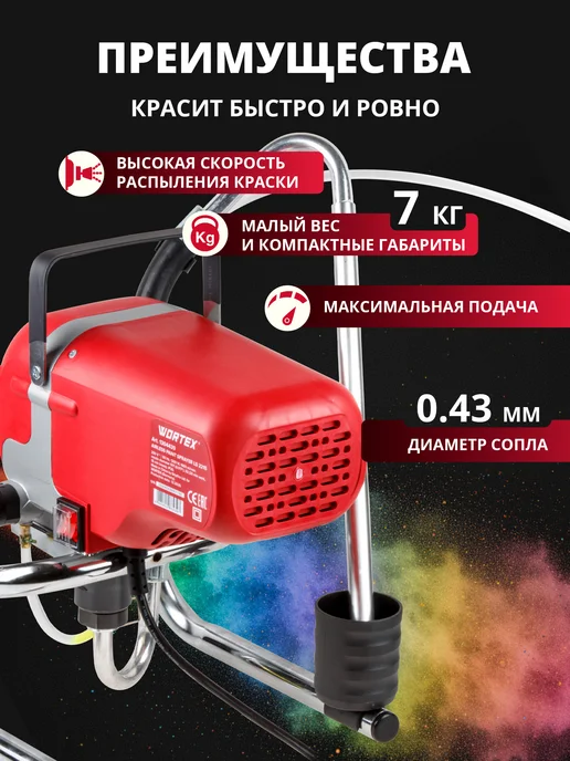 wortex Безвоздушный окрасочный аппарат краскопульт LS 2215, черный, фото 6