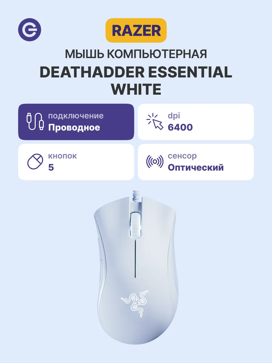 Razer Мышь проводная DeathAdder Essential, белая
