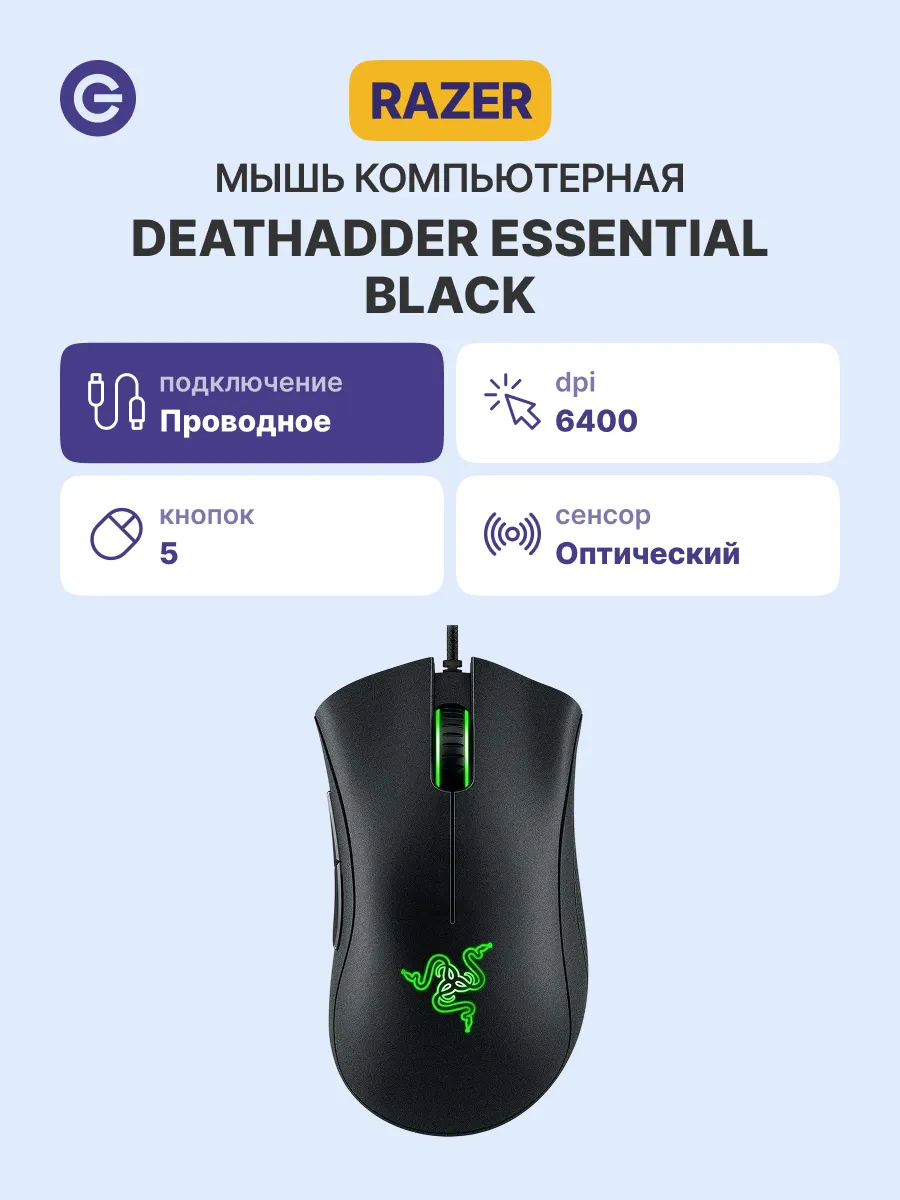 Razer Мышь проводная DeathAdder Essential, черная