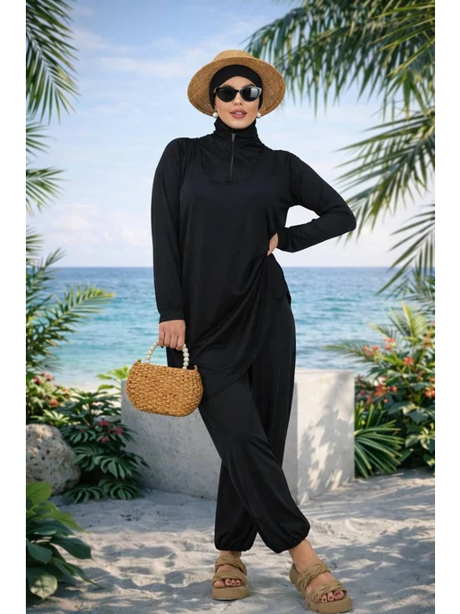 Roza Hijab Буркини мусульманские купальные костюмы, черный, фото 2