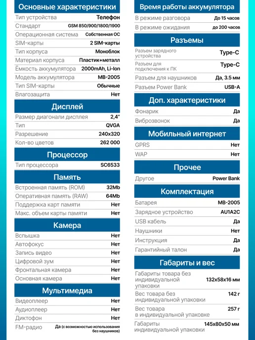 Maxvi Мобильный телефон кнопочный для армии без камеры T20, синий, фото 6