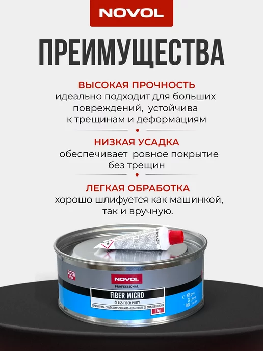 NOVOL Шпатлевка автомобильная Fiber Micro, зеленый, фото 2