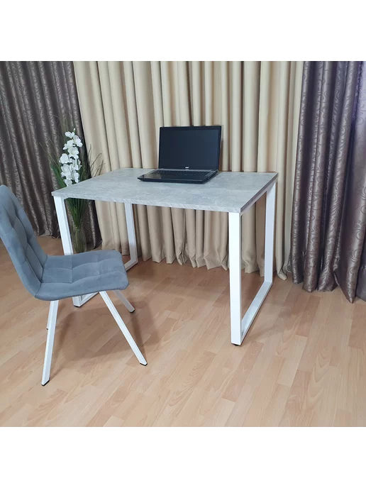 RostovStol Стол игровой лофт бетон светлый 100*70 см. Белые ножки, 100x70 см