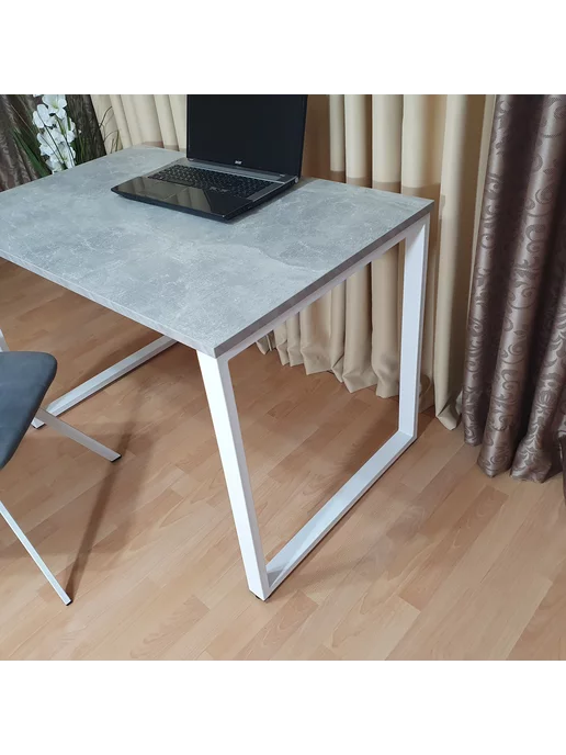RostovStol Стол игровой лофт бетон светлый 100*70 см. Белые ножки, 100x70 см, фото 4