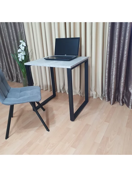 RostovStol Стол игровой лофт бетон светлый 70*60 см. Черные ножки, 70x60 см