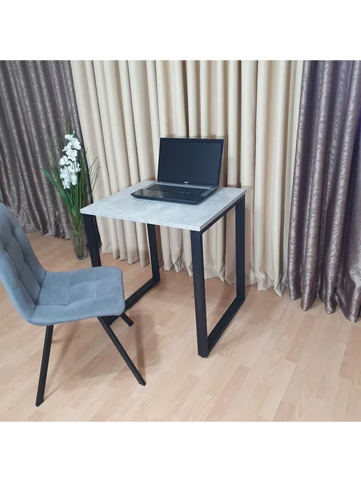 RostovStol Стол игровой лофт бетон светлый 70*60 см. Черные ножки, 70x60 см, фото 2