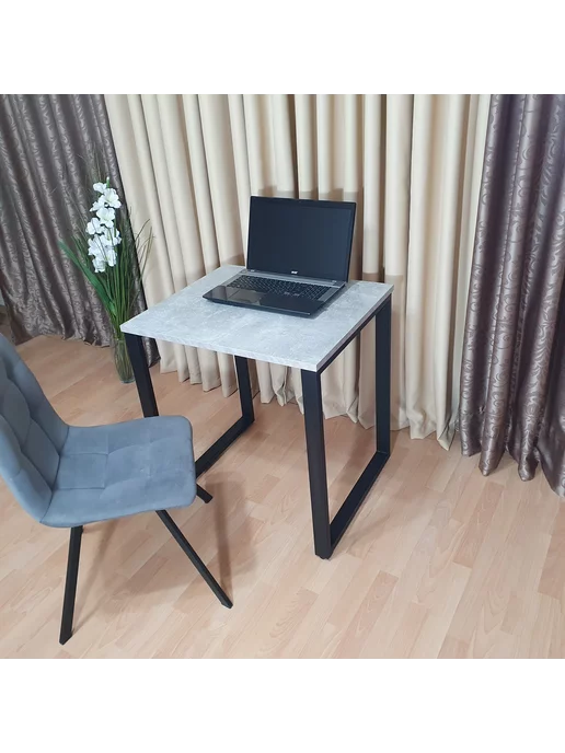 RostovStol Стол игровой лофт бетон светлый 70*60 см. Черные ножки, 70x60 см, фото 3