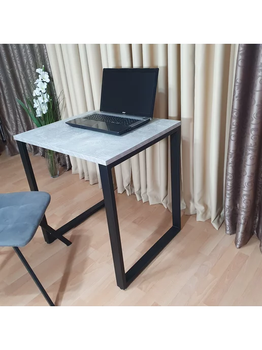 RostovStol Стол игровой лофт бетон светлый 70*60 см. Черные ножки, 70x60 см, фото 4