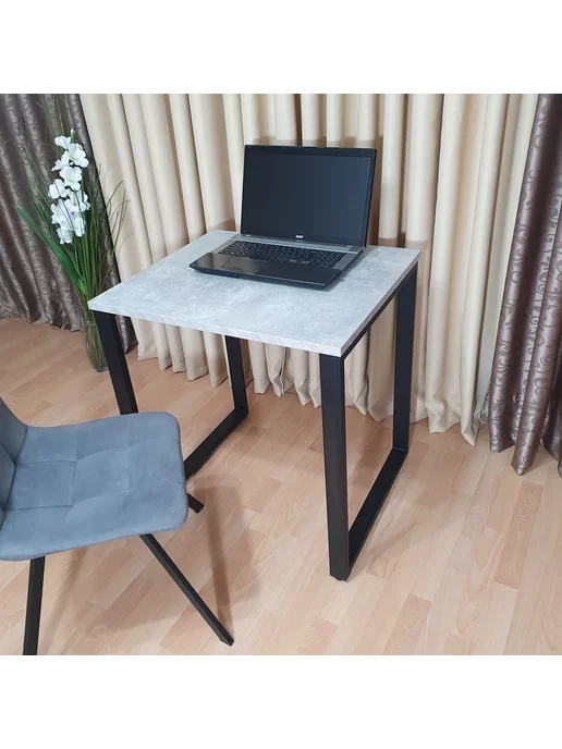 RostovStol Стол игровой лофт бетон светлый 70*60 см. Черные ножки, 70x60 см, фото 5
