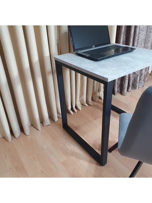 RostovStol Стол игровой лофт бетон светлый 70*60 см. Черные ножки, 70x60 см, фото 7