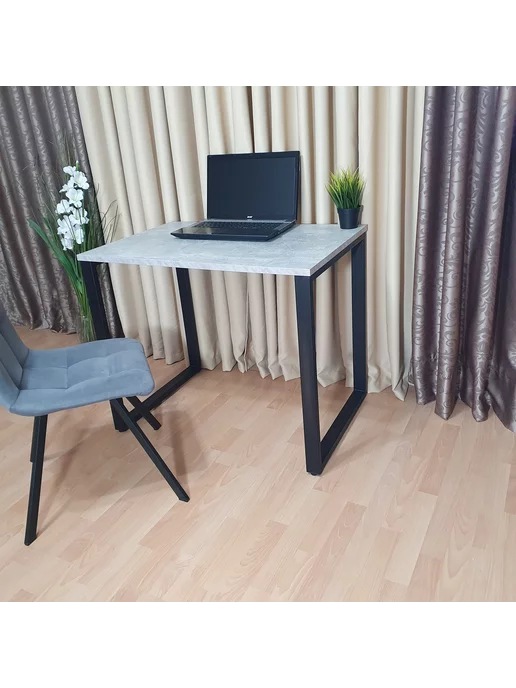RostovStol Стол игровой лофт бетон светлый 90*60 см. Черные ножки, 90x60 см