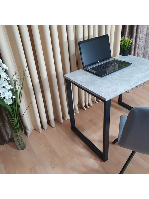 RostovStol Стол игровой лофт бетон светлый 70*60 см. Черные ножки, 90x60 см, фото 10