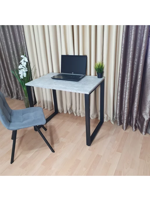 RostovStol Стол игровой лофт бетон светлый 90*60 см. Черные ножки, 90x60 см, фото 2
