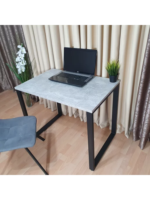 RostovStol Стол игровой лофт бетон светлый 90*60 см. Черные ножки, 90x60 см, фото 5