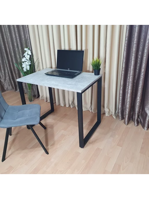 RostovStol Стол игровой лофт бетон светлый 90*60 см. Черные ножки, 90x60 см, фото 6