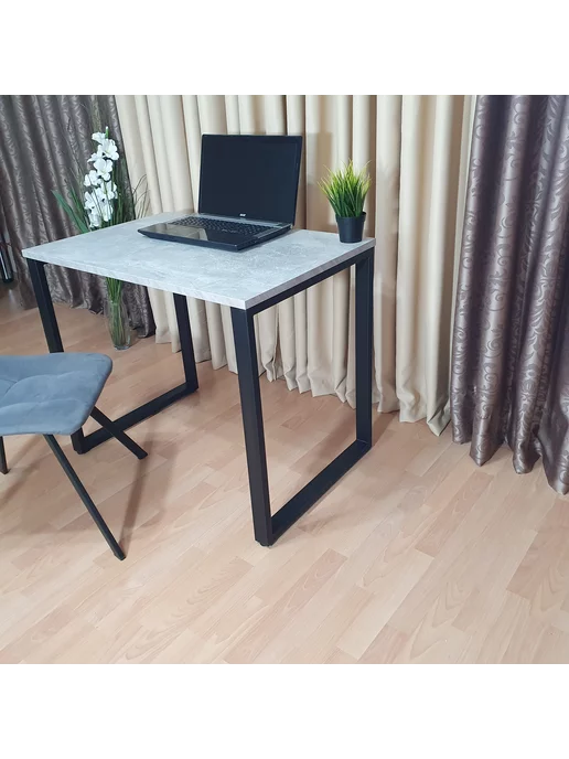RostovStol Стол игровой лофт бетон светлый 90*60 см. Черные ножки, 90x60 см, фото 7