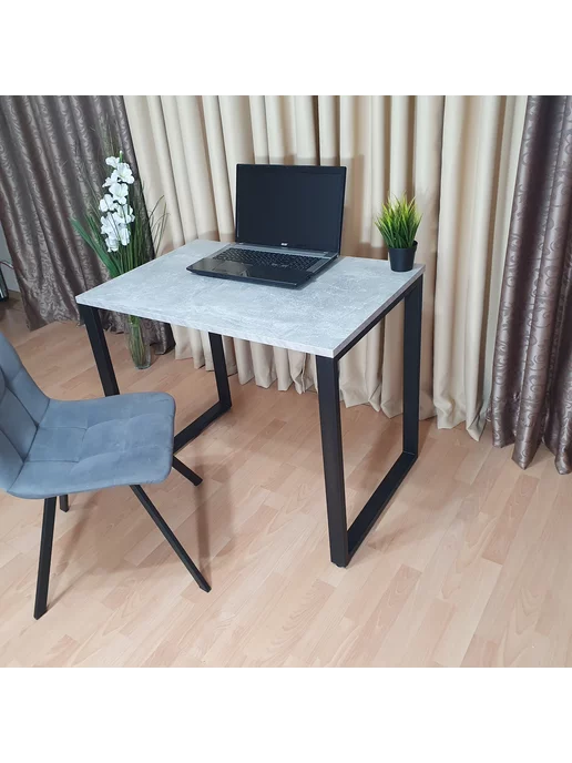 RostovStol Стол игровой лофт бетон светлый 90*60 см. Черные ножки, 90x60 см, фото 8